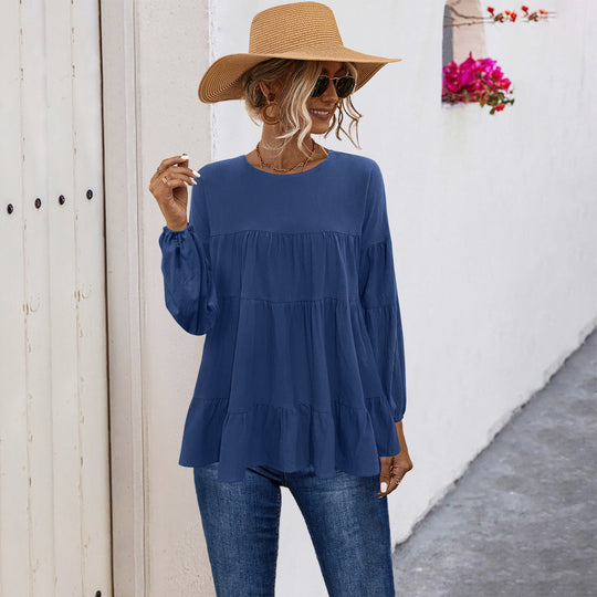Damen lässige Tunika mit Rüschendetails und weitem Schnitt EB