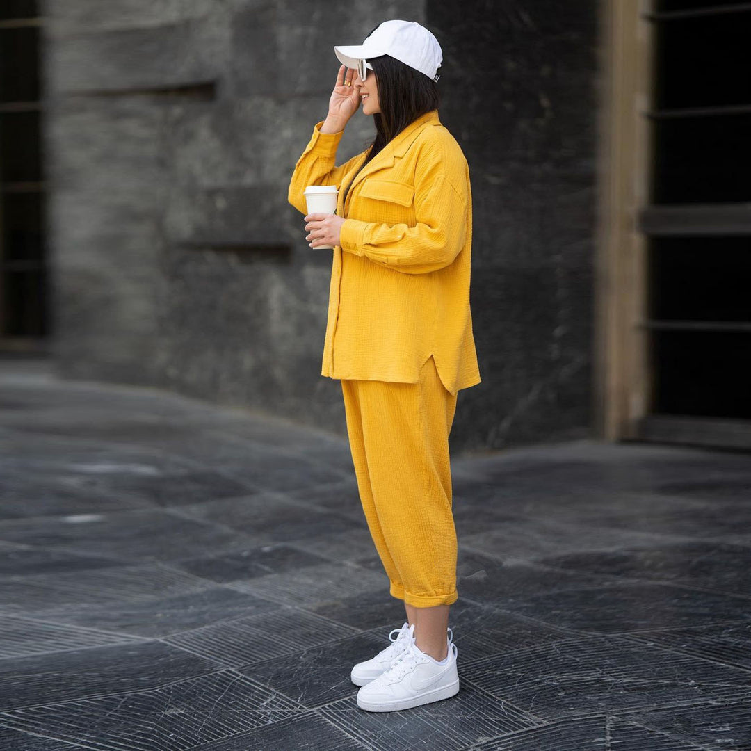 Damen lässiges Zwei-in-Eins Set mit hochwertigem Stoff und praktischen Taschen EB