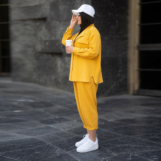 Damen lässiges Zwei-in-Eins Set mit hochwertigem Stoff und praktischen Taschen EB