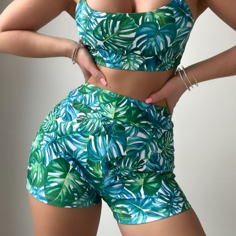 Damen Crop-Top und High-Waist Shorts Set EB