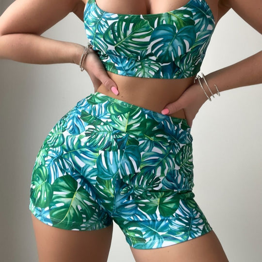 Damen Crop-Top und High-Waist Shorts Set EB