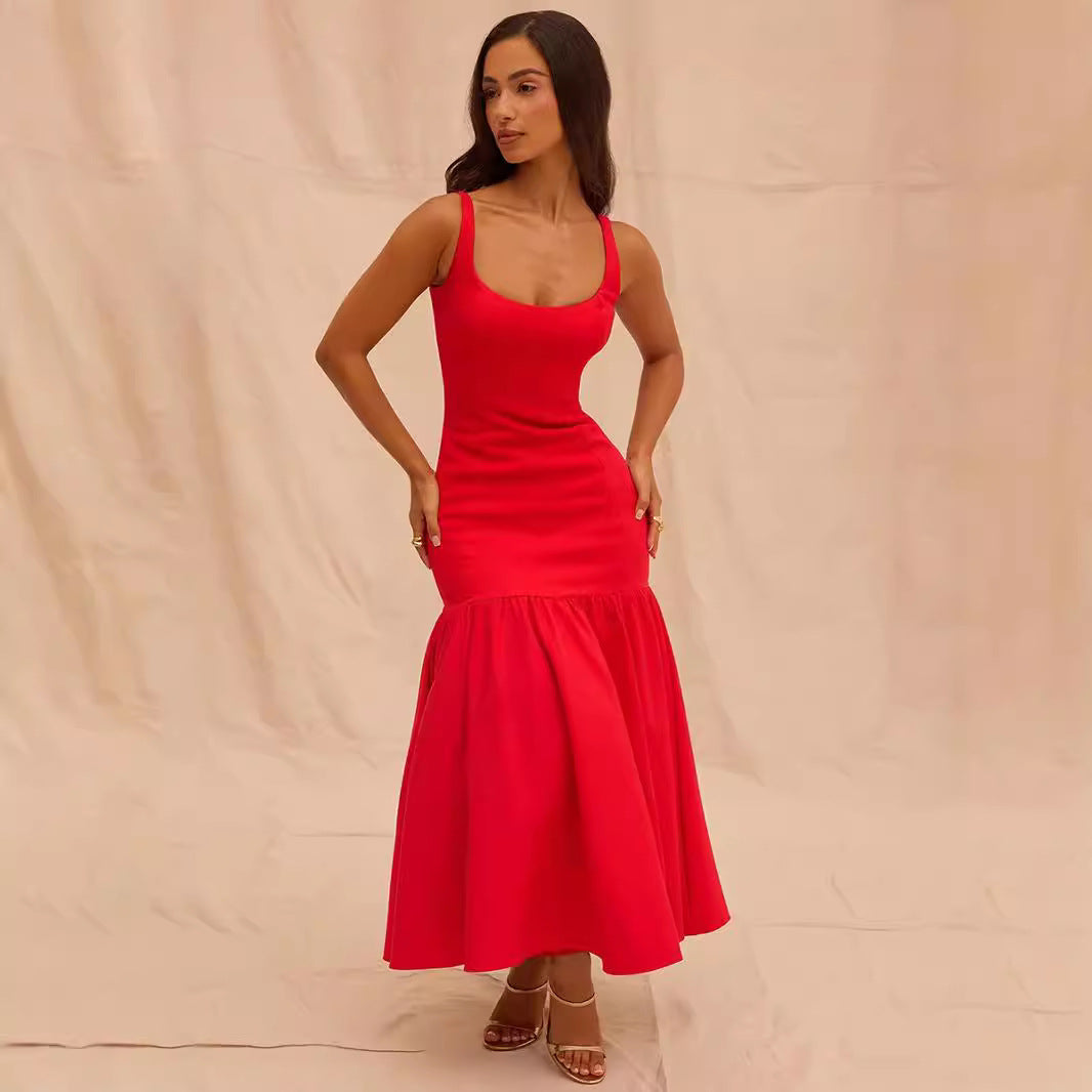 Damen Figurbetontes Kleid mit fließendem Rock und schulterfreien Trägern EB