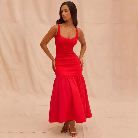 Damen Figurbetontes Kleid mit fließendem Rock und schulterfreien Trägern EB