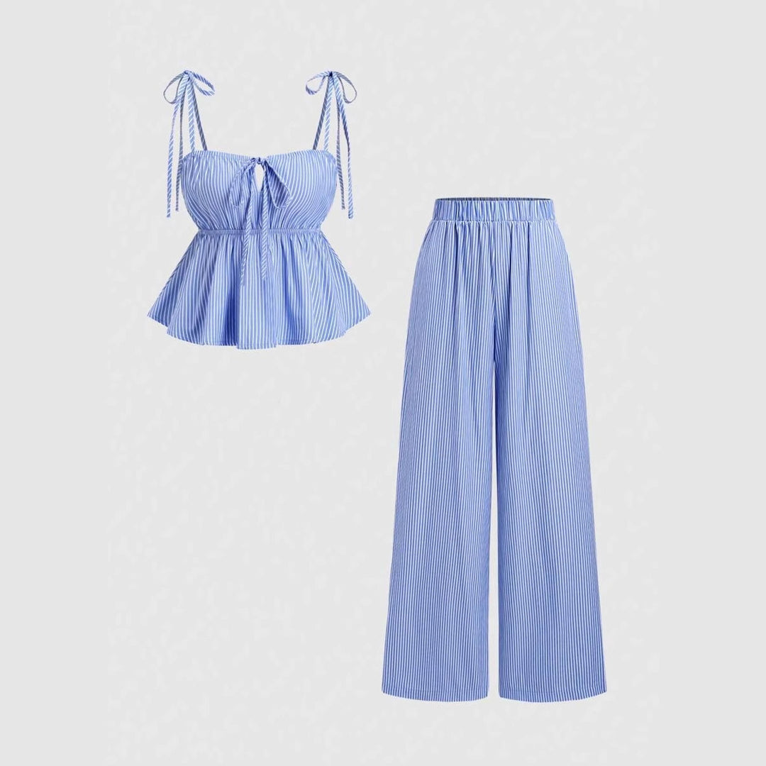 Damen Top und weite Hose Set mit raffinierten Bindebändern EB