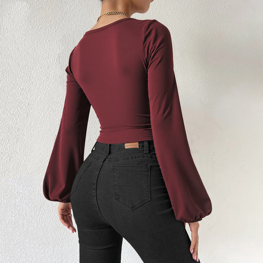 Damen formgebendes Cropped-Top mit quadratischem Ausschnitt und Ballonärmeln Eichborn Berlin