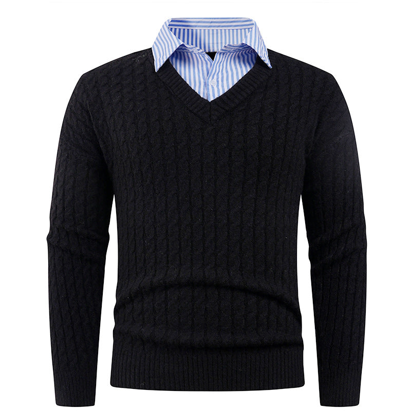 Herren Eleganter Strickpullover mit V-Ausschnitt und feiner Struktur EB