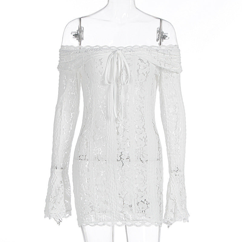 Damen Spitzenoberteil mit Off-Shoulder Design und langen Ärmeln EB