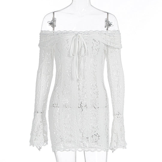 Damen Spitzenoberteil mit Off-Shoulder Design und langen Ärmeln EB