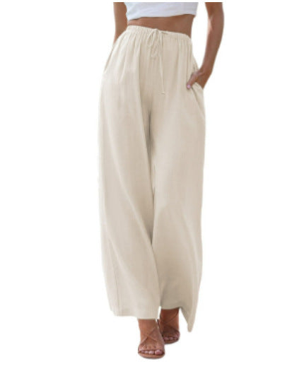 Damen weite Leinenhose mit elastischem Bund und praktischen Seitentaschen EB