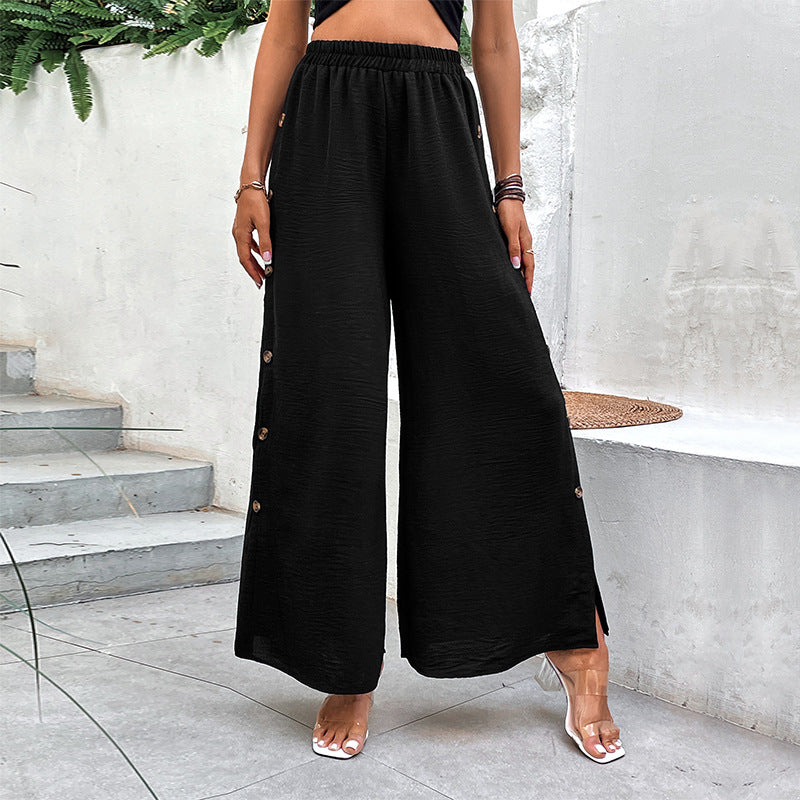 Damen Weite Palazzo-Hose mit Knopfdetails und elegantem Schlitz EB