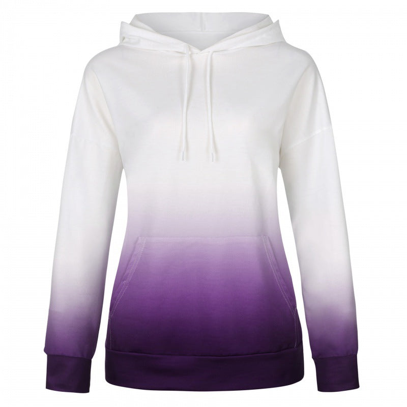 Damen Oversize Kapuzenpullover mit Dip-Dye Farbverlauf und Kängurutasche EB