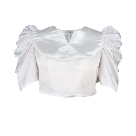 Damen elegantes Kurzarmtop mit voluminösen Puffärmeln EB