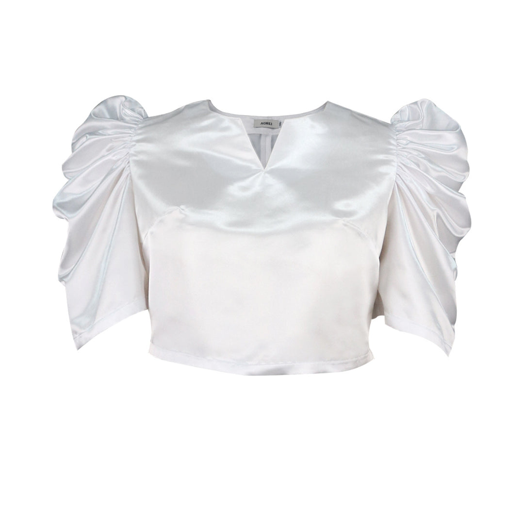Damen Satin Bluse mit voluminösen Puffärmeln EB