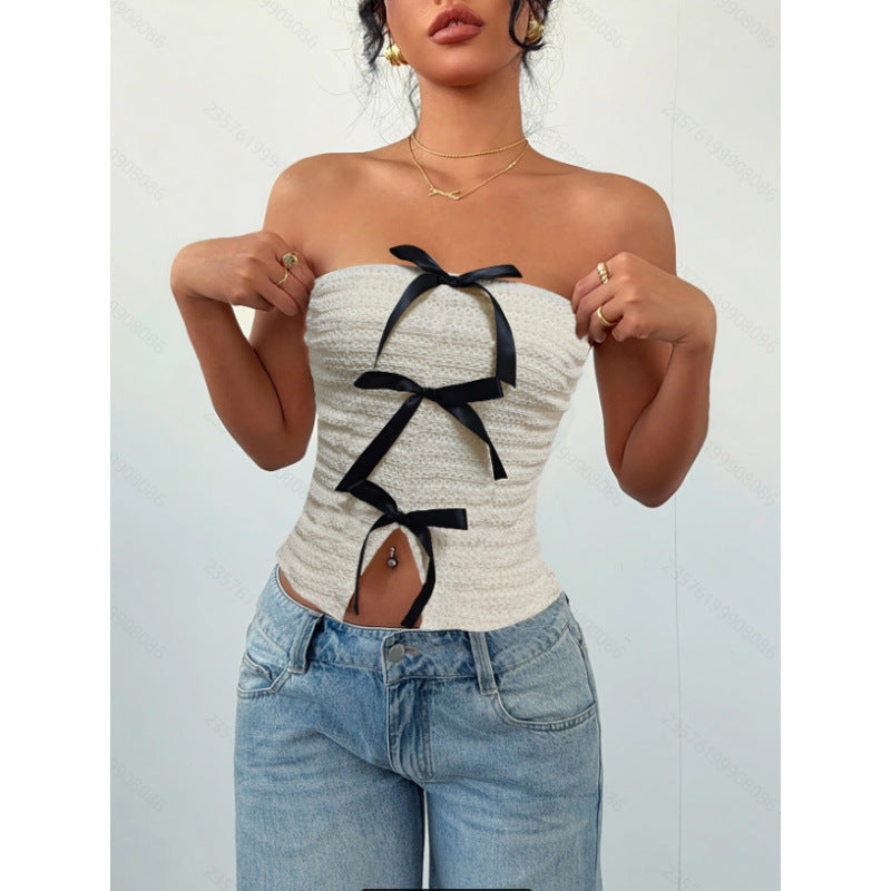 Damen Bustier mit Raffung und dekorativen Schleifen EB