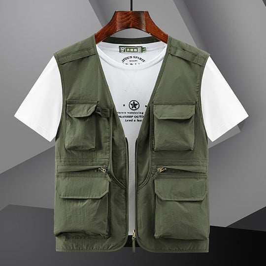 Herren Utility Outdoor-Weste mit Mehrfachtaschen und Frontreißverschluss EB