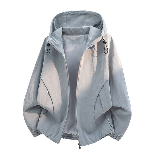 Unisex windabweisende Oversize-Kapuzenjacke aus Microfaser mit elastischem Saum EB