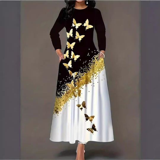 Damen Maxikleid mit elegantem Design und lebendigem Schmetterlingsdruck EB