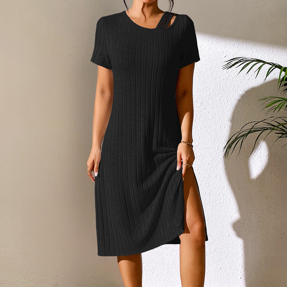Damen Strickkleid mit modischem Ausschnitt und elastischem Material EB