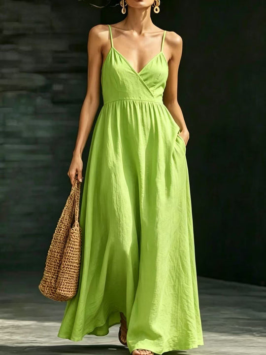 EB Damen Sommerkleid Midikleid Spaghettiträger V-Ausschnitt