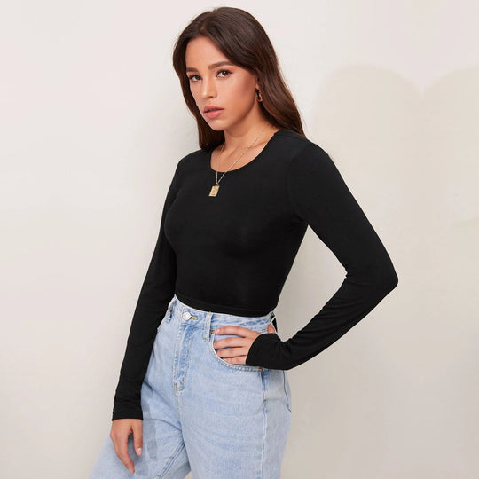 Damen figurbetontes Cropped-Longsleeve mit Sculpting-Passform und Rundhalsausschnitt Eichborn Berlin