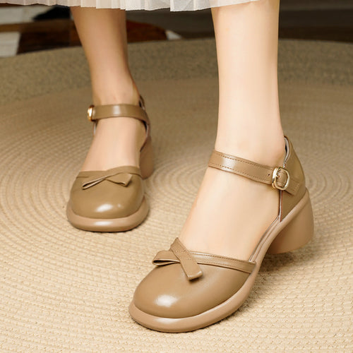 Damen Mary Jane Schuhe mit bequemem Blockabsatz und dekorativem Schleifenakzent EB