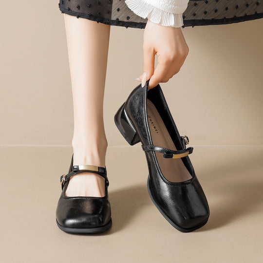 Damen Ballerinas mit elegantem Riemchen und modischem Blockabsatz EB