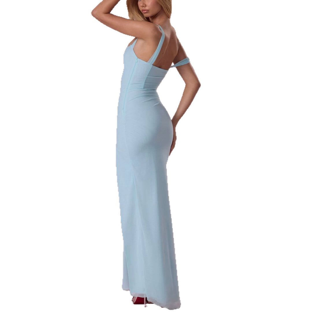 Damen Elegantes Maxikleid mit tiefem Schlitz und Rüschendetails EB