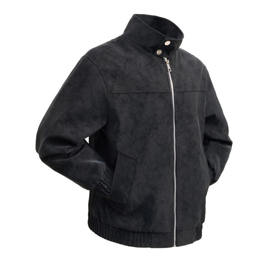 Herren kurzer Velours‑Imitat Blouson mit hohem Stehkragen, Metallreißverschluss und elastischem Saum EB