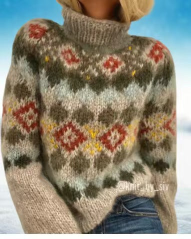 Damen nan kuscheliger Norweger-Strickpullover mit Stehkragen und Oversize-Passform EB