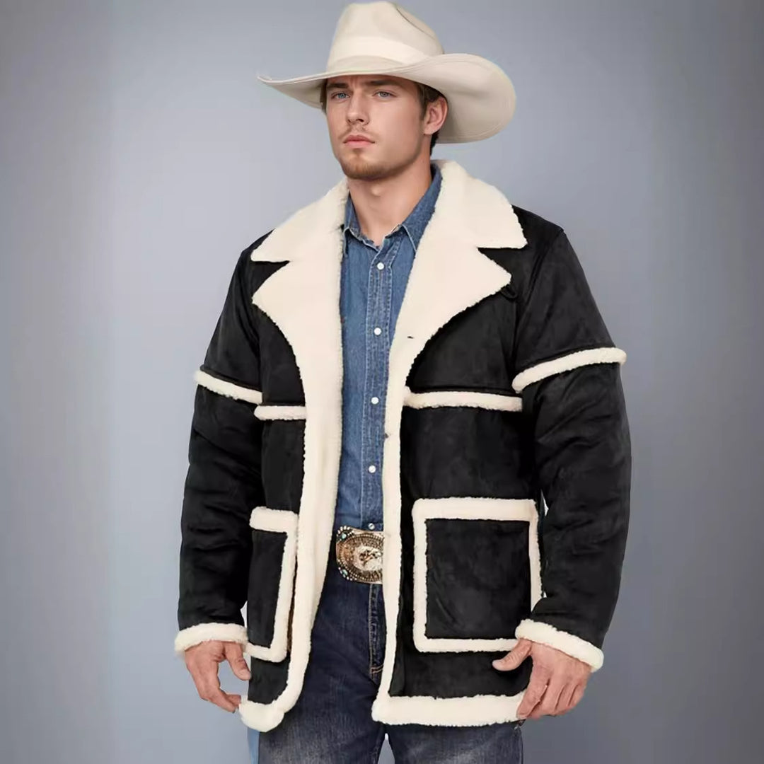 Herren kuscheliger Lammfellmantel mit großzügigen Taschen und elegantem Kragen EB