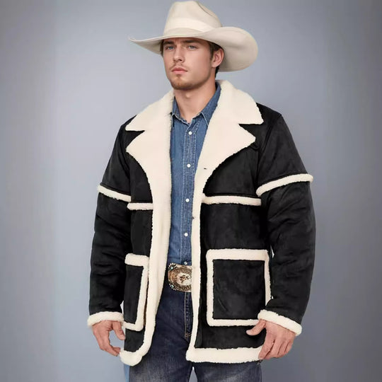 Herren kuscheliger Lammfellmantel mit großzügigen Taschen und elegantem Kragen EB