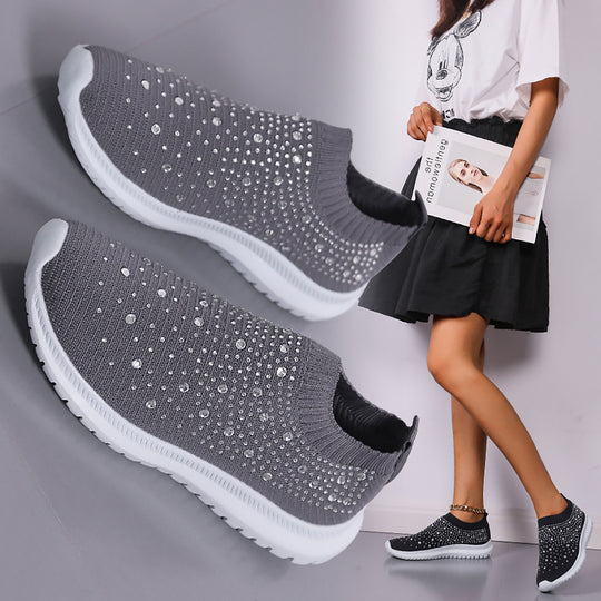 Damen Sportliche Slip-On Sneakers mit funkelndem Strassdesign EB