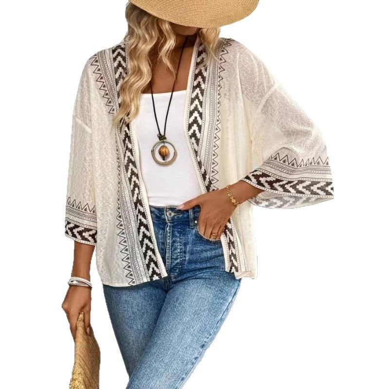 Damen Leichtes und luftiges Strickcardigan mit ethnischem Muster EB