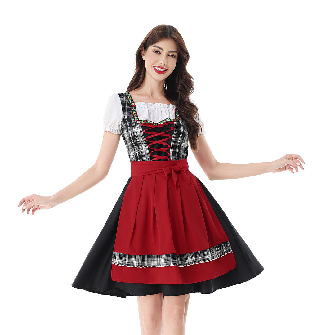 Damen nan traditionelles Dirndlkleid mit Karo-Mieder und gesteppter Schürze EB