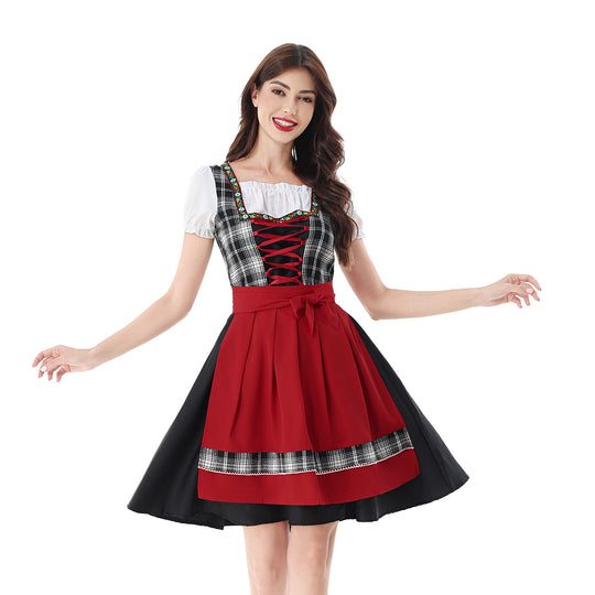Damen nan traditionelles Dirndlkleid mit Karo-Mieder und gesteppter Schürze EB