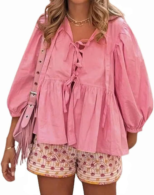 Damen Bluse mit voluminösen Ärmeln und modischem Leopardenmuster EB