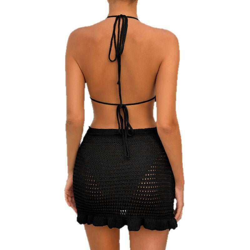 Damen Häkel-Bikini-Set mit Rüschen und elastischem Rock EB