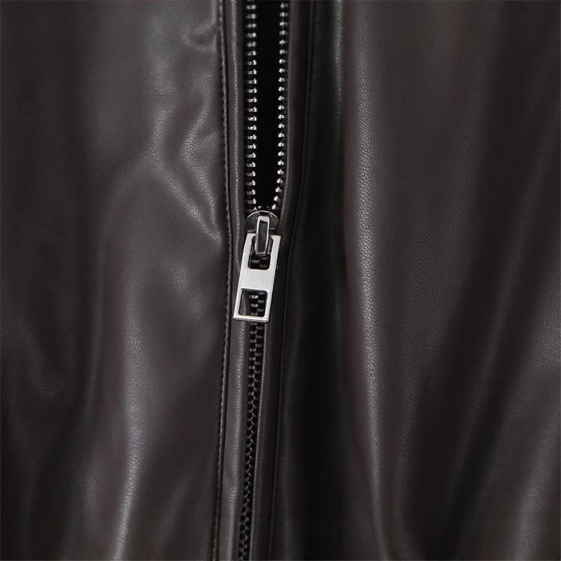 Damen cropped Kunstlederjacke mit praktischen Taschen und Gummibund EB