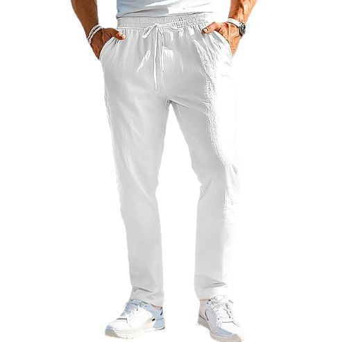 Herren nan lässige Leinenmisch-Joggerhose mit Kordelzug, angeschrägten Eingrifftaschen und schmalem Knöchelabschluss EB
