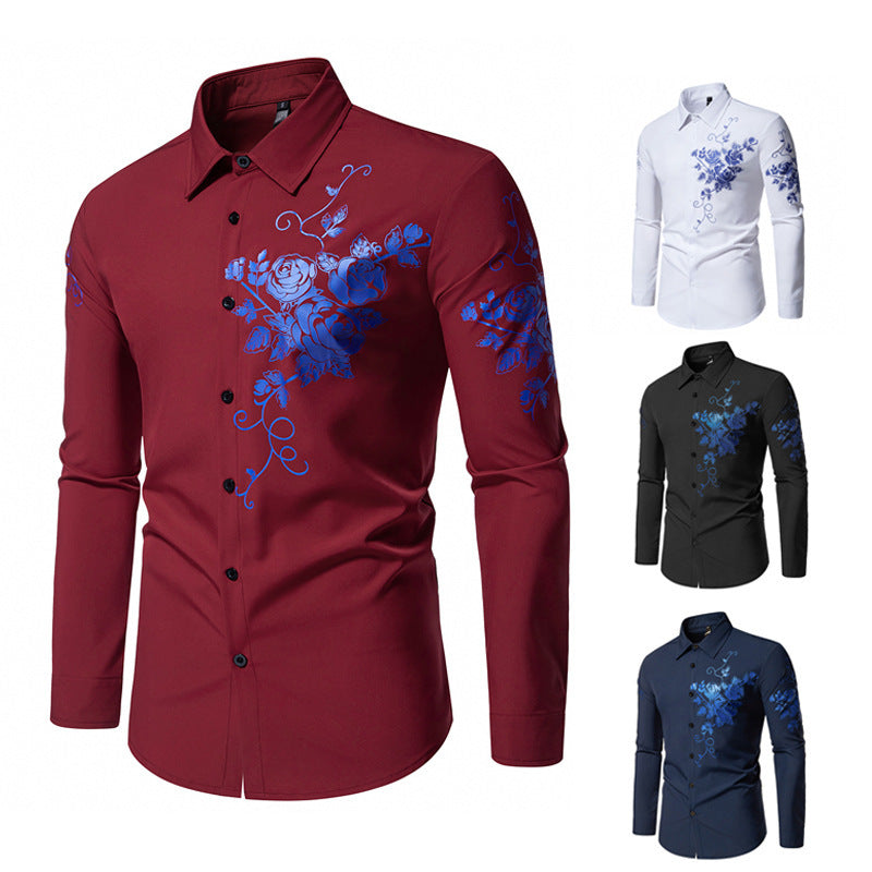 Herren Langarmhemd mit floralem Stickdesign EB