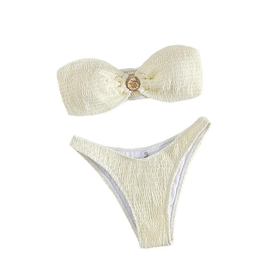 Damen Bandeau-Bikini mit Rüschendetails und modischem Schmuckakzent EB