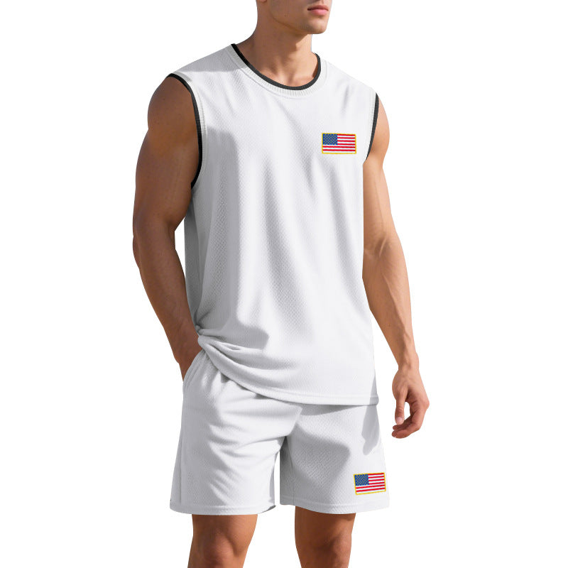 Herren Sportliches Trainingsset mit atmungsaktivem Mesh-Gewebe und modernen Flaggen-Details EB