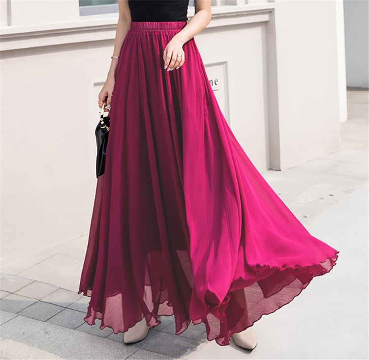 Damen nan Maxi-Chiffonrock mit elastischem Bund und fließender A-Linie EB