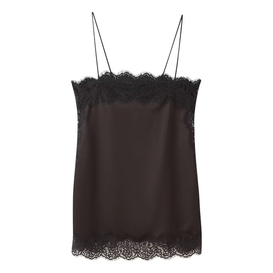 Damen elegante Satin-Hosen mit Spitzenakzenten EB