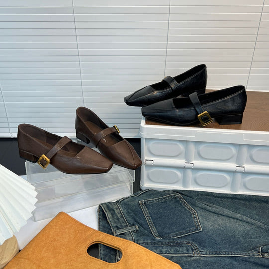 Damen elegante Ballerinas mit modischem Riemen und geschmackvoller Schnalle EB