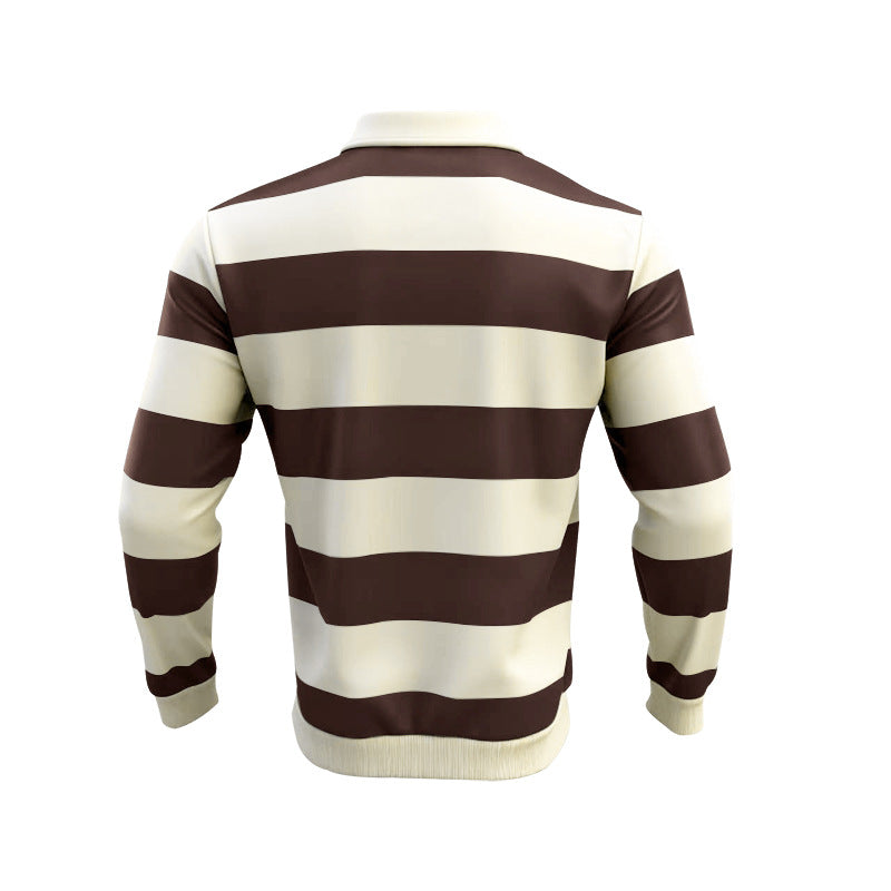 Herren nan gestreiftes Rugby-Polo Langarmshirt mit breiten Querstreifen, klassischem Polokragen und gerippten Abschlüssen EB