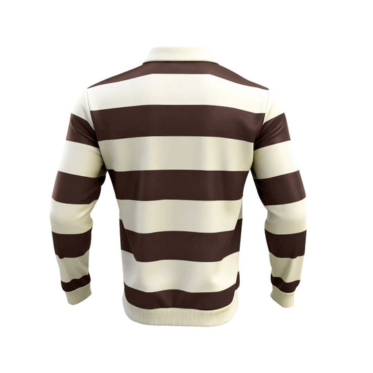 Herren nan gestreiftes Rugby-Polo Langarmshirt mit breiten Querstreifen, klassischem Polokragen und gerippten Abschlüssen EB