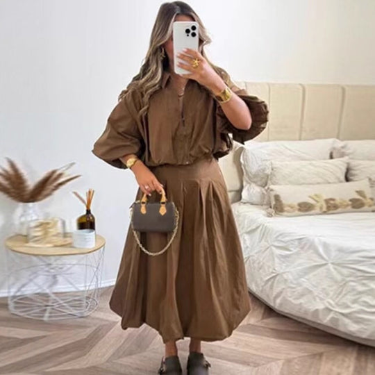 Damen nan plissierter Maxirock mit hoher Taille, kastigen Falten und fließender Silhouette EB