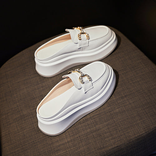 Damen elegante Plateau Clogs mit modischer Schnallen-Applikation EB