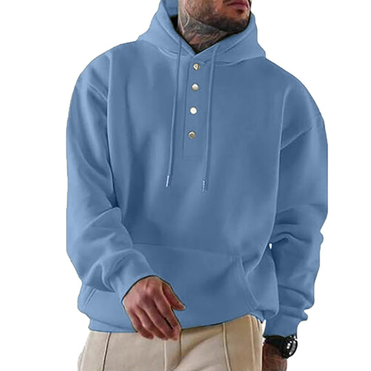 Herren Kapuzenpullover mit modischem Knopfverschluss und praktischer Kängurutasche EB